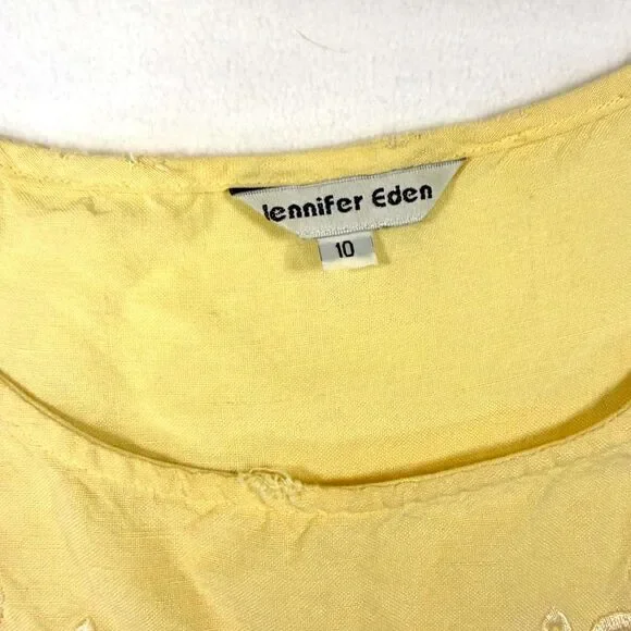 Vintage 90s Yellow Sleeveless A Line Jennifer Eden Dress Daisy Embroidery Sz10 - Picture 8 of 8